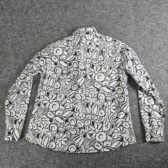 Lands End Womens Monochrome Floral Long Sleeve Button Up Size 10P Petite Casual - Picture 2 of 9